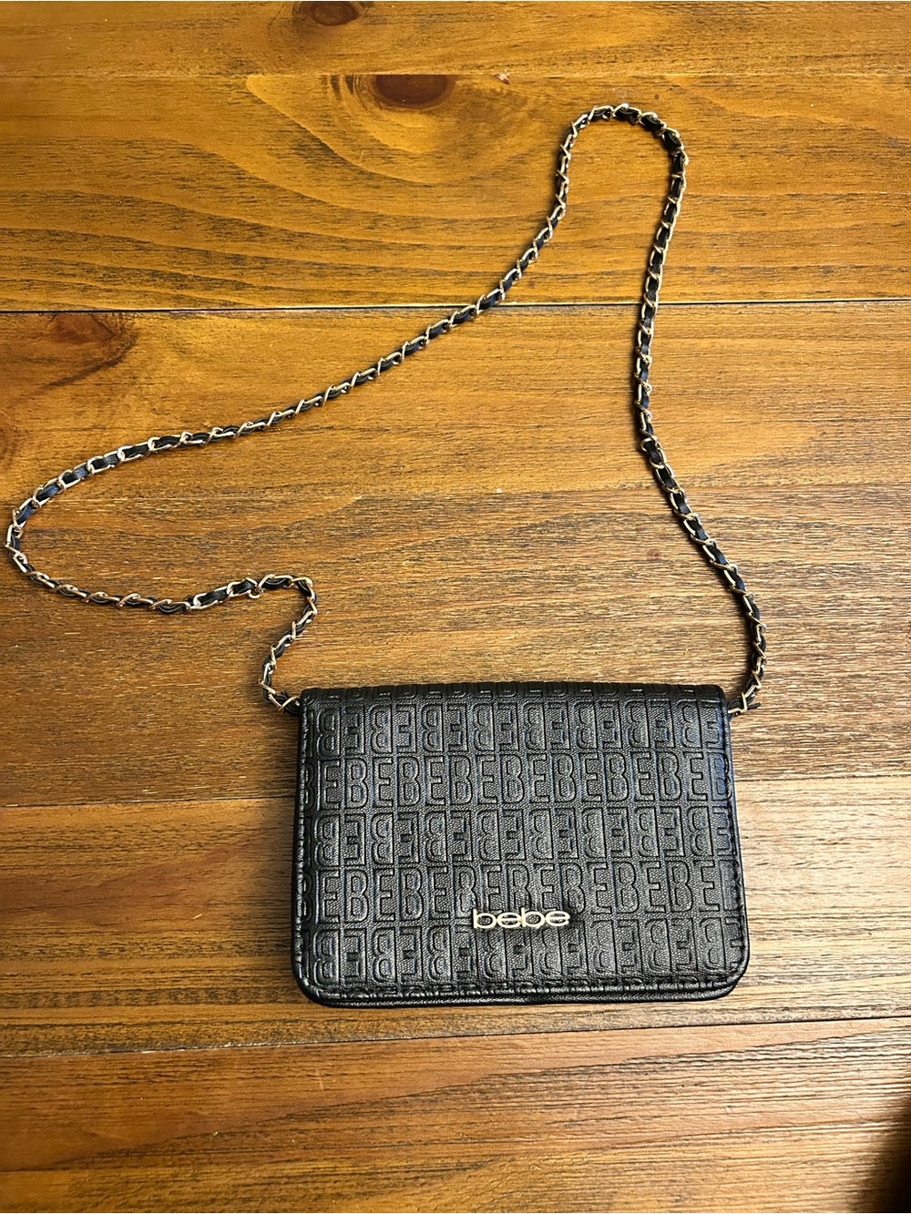 bebe Black Monogram Chain Crossbody Wallet Bag Y2K